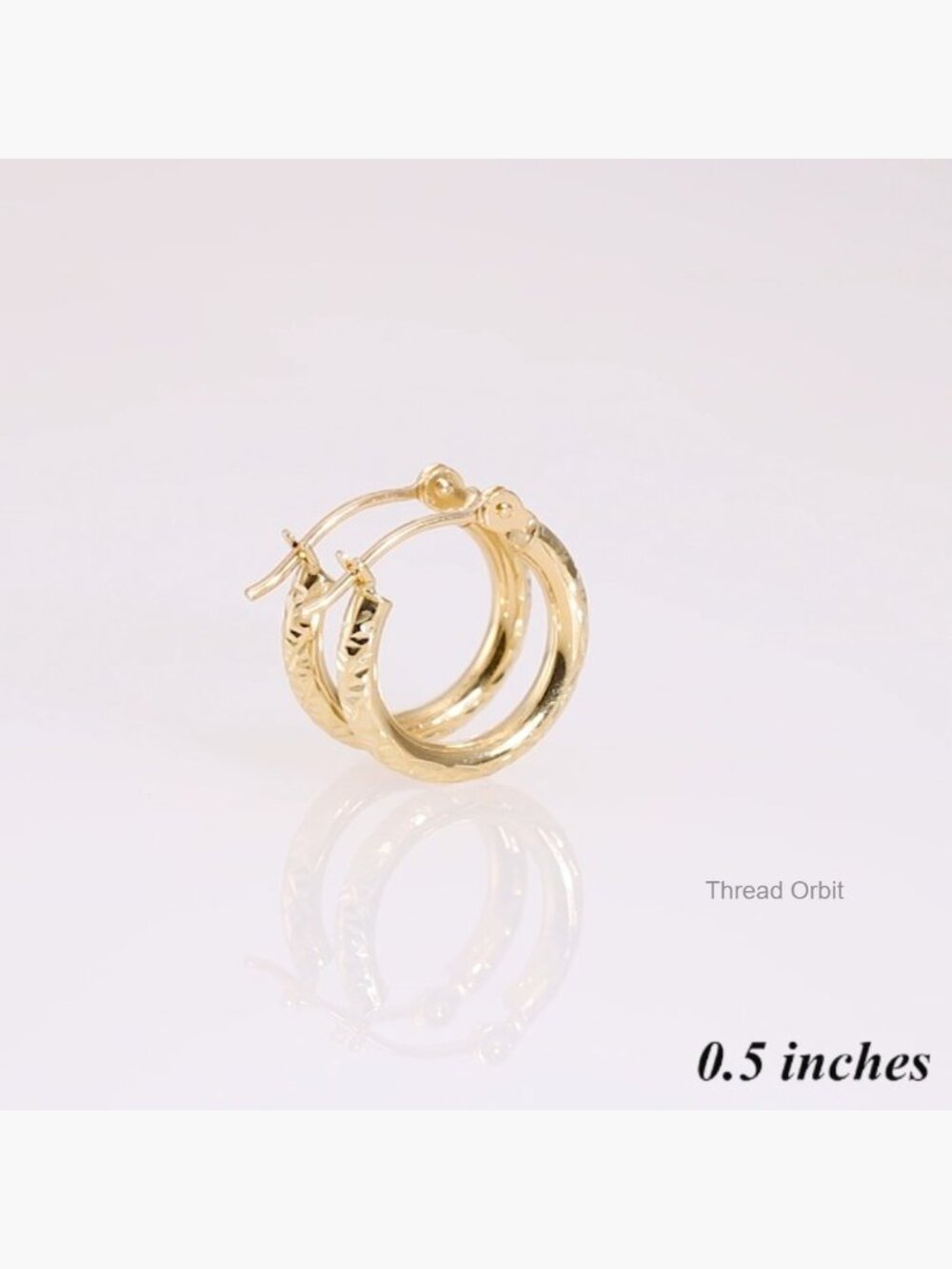 14k Gold Hand Engraved Diamond-cut Round Hoop Earrings 0.5 inch - Picture 7 of 7